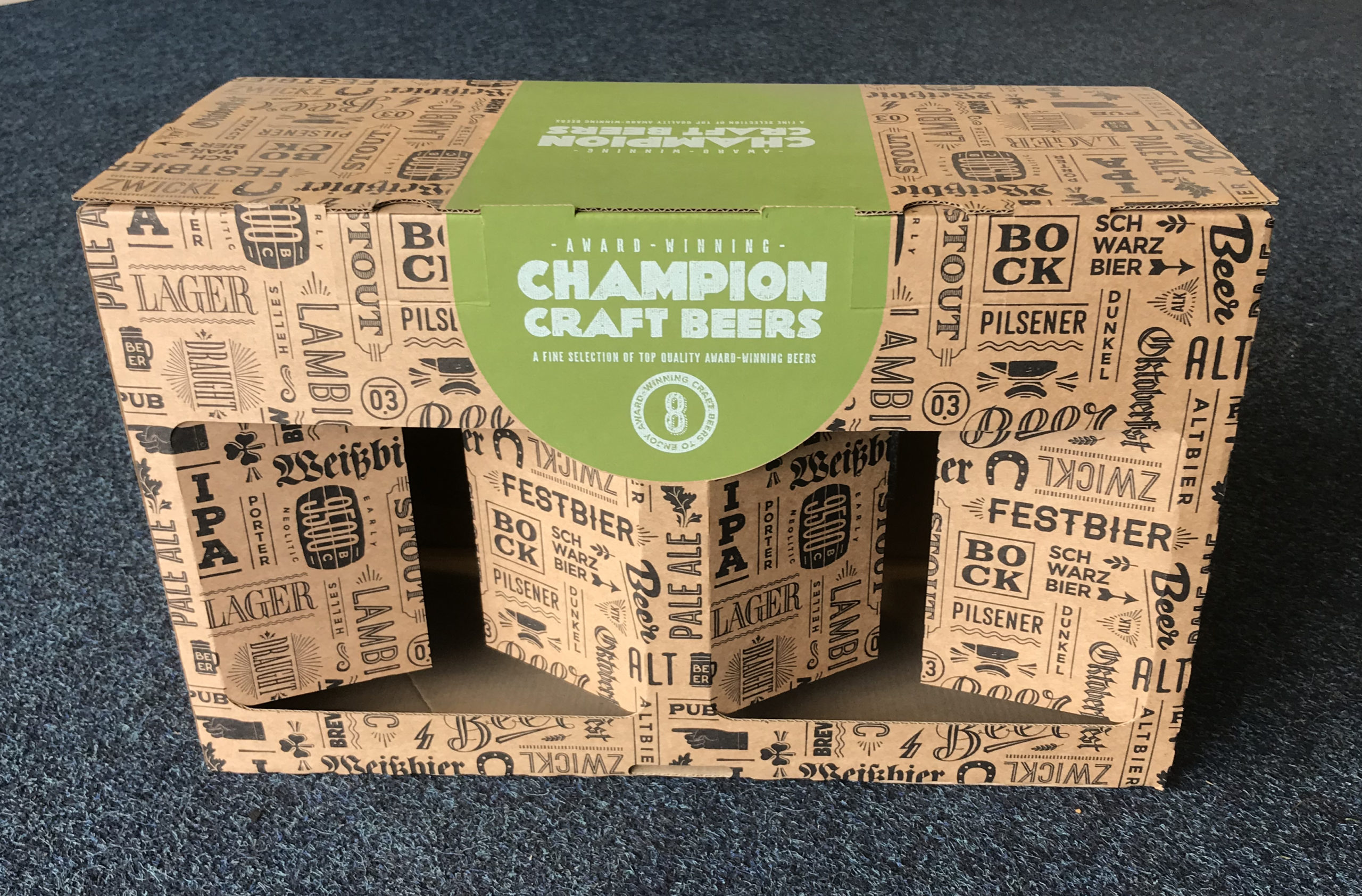 Corrugated gift packaging designed to present and protect a craft beer selection