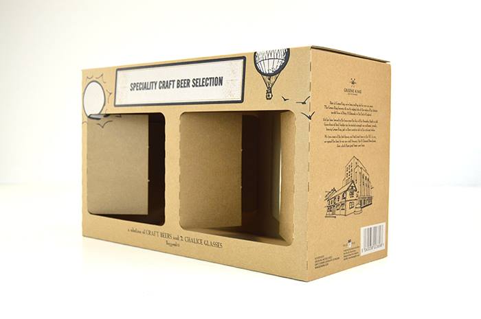 Printed corrugated hamper packaging holding a speciality craft beer selection